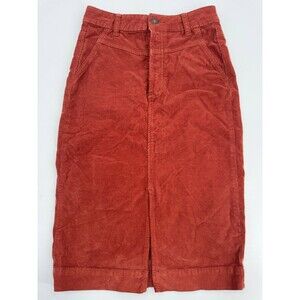 We The Free Corduroy Midi Skirt Women's 24 Rust Orange Zip Fly Pull-On Preppy